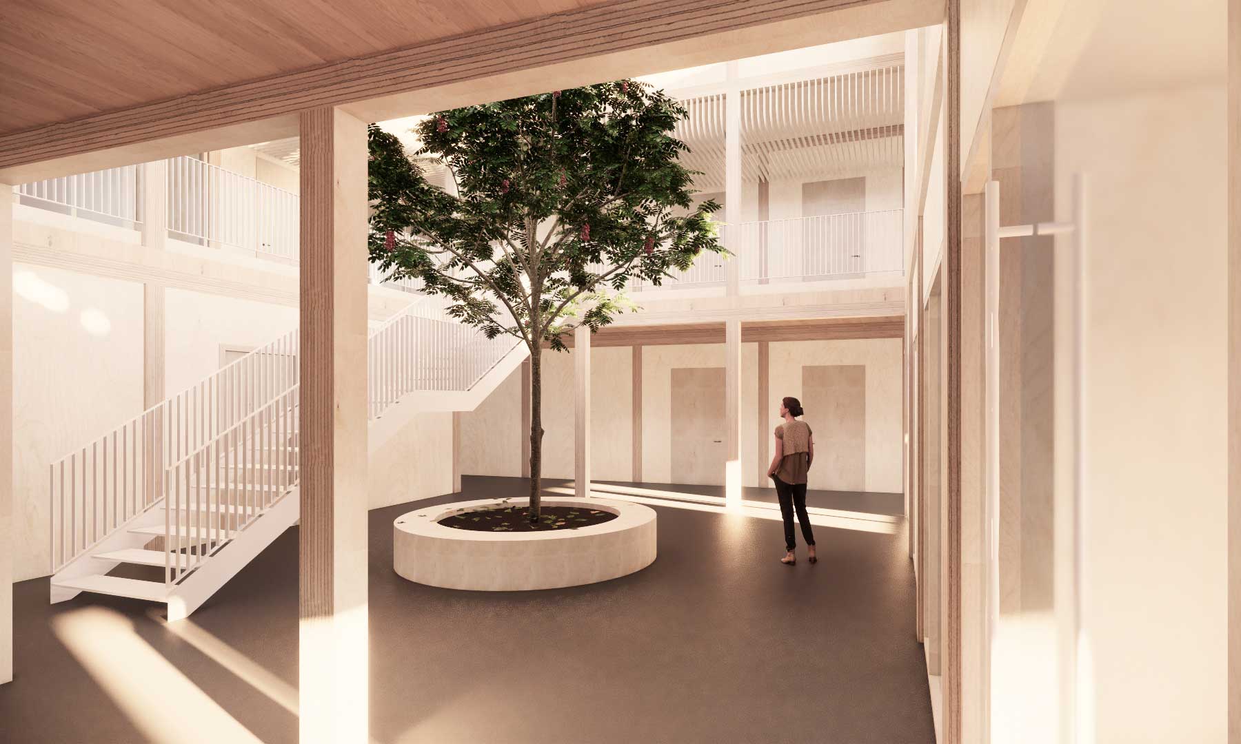 Bürogebäude Transnet-BW-Goldshöfe_PLANUNGXGRUPPE_Architekten_Generalplaner Foyer